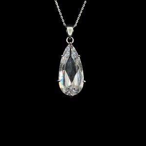 Vintage Clear Quartz and Sterling Silver 925 Pendant Necklace Designer Signed